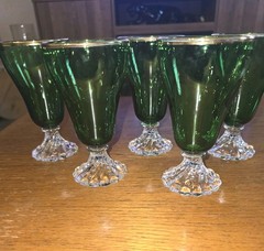 Vintage Set of 5 ANCHOR HOCKING Forest Green BURPLE 6 oz Goblet Stems 50’s