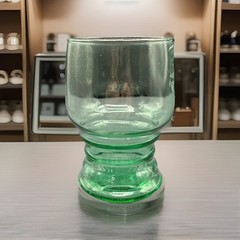 Lot of 4 Libbey Green Depression Glasses Tudor Style Ringed, in a Chromed Holder