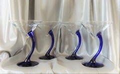 Martini Cocktail Libbey Cobalt Blue Curved Stem 4 Glasses Goblets