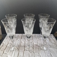 6 Unbranded Cut Crystal Wine Glasses 7 1/2″ vertical Fans & Cross Hatch RARE