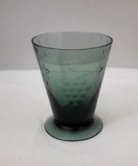 4 VINTAGE STANDARD GLASS BLUE GREEN PRESSED ETCHED GRAPE DESIGN BEVERAGE GLASSES