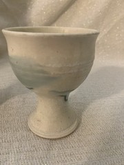 Vintage Set/2 Stoneware Hand Thrown Studio Pottery Goblet Chalices Floral Swirl