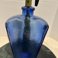 Libbey Cobalt Blue Pebbled Glass Bottle Decorative Vase, See Pics For Info!