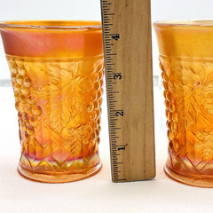 Antique Northwood Marigold Carnival Glass Grape Arbor Tumblers Set of 2 SIGNED