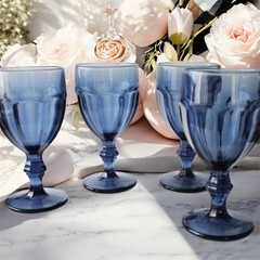 4 Libbey Glass Duratuff Gibraltar Dusky Blue Water /wine Goblets 6.75” -1970’s