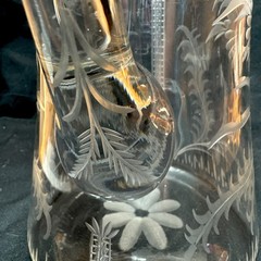 Vintage Cut Crystal Pitcher & 4 Glasses, Flower & Butterfly Cutting