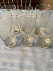 Vintage Highball Glasses with Etched Thistle Design, Set of 6