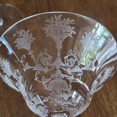 Morgantown Glass «Mayfair» Etched Champagne Glasses Set of 4 Art Nouveau Style