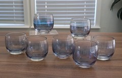 Vintage 1970s Lot Of 7 Roly Poly Federal Glass Blue Purple Iridescent 3.25″T ⭐