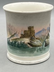 Antique Ceramic CupMug Hand Painted Scene of European Castles on River