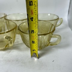 Vintage Amber Yellow Tea Cups Embossed Floral Scroll Pattern Retro Collectible