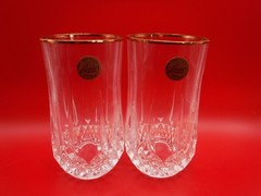 VTG Set of 2 Cristal D’Arques Longchamp Gold Trimmed 12oc Flat Tumblers FRANCE