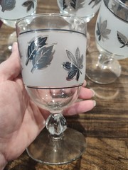 Vintage 1970s Libby Frosted Silver Leaf Goblets X4