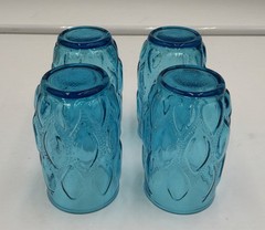 Vintage Anchor Hocking Madrid Aqua Blue Diamond Quilted Juice Tumblers (4) 3.75”