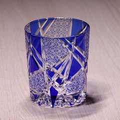 Lead-Free Crystal Whiskey Tumbler Edo Kiriko Glass Hand Cut To Clear 9oz Blue
