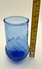 Cobalt Blue Juice Glasses Cups Set 5 VTG Handblown Art Glass Optic Swirl 4oz