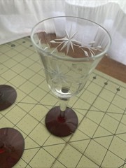 Vintage Wine Glasses Cordial Sherry With Red Glass Base