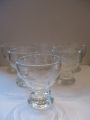 Set of 6 Vintage Hollow Stem Etched Crystal Whiskey Glasses 4 oz. Duck Cattails
