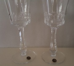 PAIR of Romania 8-1/2″ Panel Cut Thumbprint Glass Crystal Goblets – Handcrafted