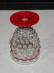 1- Vintage Anchor Hocking Hobnail CORDIAL OR JUICE GLASS Red Base & Stripe