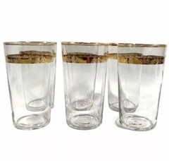 Vintage Gold Rim Cocktail Glasses MCM Set Of 6 Barware Appx 5” Entertaining