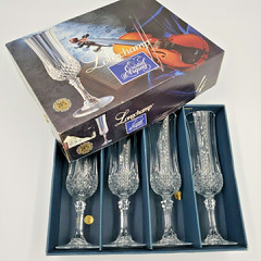 Cristal D Arques Longchamp 8″ Champagne Flutes Lead Crystal Set of 4 Heavy Vtg