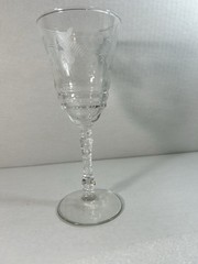 Vintage Floral Etched Optic Panel Crystal Water Wine Stemmed Drink Clear Glass