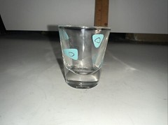 MCM VTG Federal Glass Atomic Amoeba Boomerang Shot Glass 2 3/4″ Turquoise Aqua