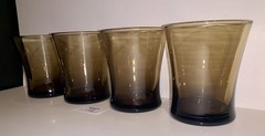 4 Anchor Hocking Linden Smokey Brown Tawny Glass Flared Tumblers Lowball Vintage