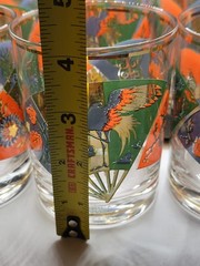 MCM Gump’s, San Francisco Double Old Fashioned Glasses Japanese Fans Flamingo