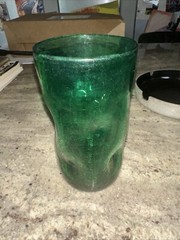 Pilgrim Glass Emerald Green 6″ Tall Tumbler Dimple Crackle Vase Vintage Good Con
