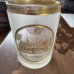 Fine Antique Spy Glass Tumbler Warmbrunn C. 1850 Frosted Cut Vignettes Castle