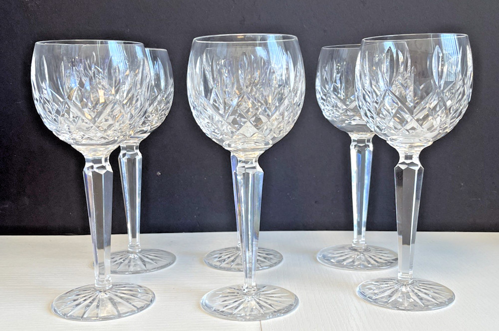 Set of 6 Waterford Lismore Wine Glasses Signed * 1 chip
