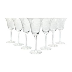 1950s Tiffin-Franciscan “Ecstasy” Set of 7 Crystal Water Glasses 7 7/8” 8oz