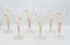 Lot of 6 PINK FROSTED OMBRE HAND PAINTED BUTTERLY ART GLASS WINE GLASS 7.5″