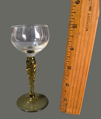 Vintage Four Venetian Hand Blown Twisted Olive Green Glass Stem Liquor Glasses