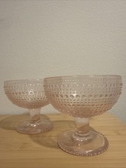 Vintage Rose Tinted Studded Depression Style Glass Goblet/Dessert Bowls (2)