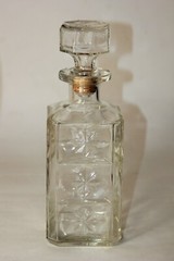 Vtg Cut Glass Liquor Whiskey Bottle Decanter w/Stopper Glass Bourbon Decanter