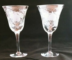 Royal Brierley Fuchsia Crystal Claret Wine Glasses Set of 2 Etched Floral