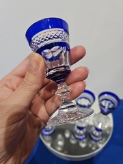 4 Cordials Glasses Cobalt Blue Cut to clear Crystal Trianon type design st Louis
