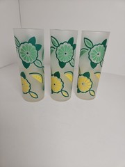 Set Of 3 Vintage Federal Glass Frosted Citrus Highball Glasses Lemon Lime