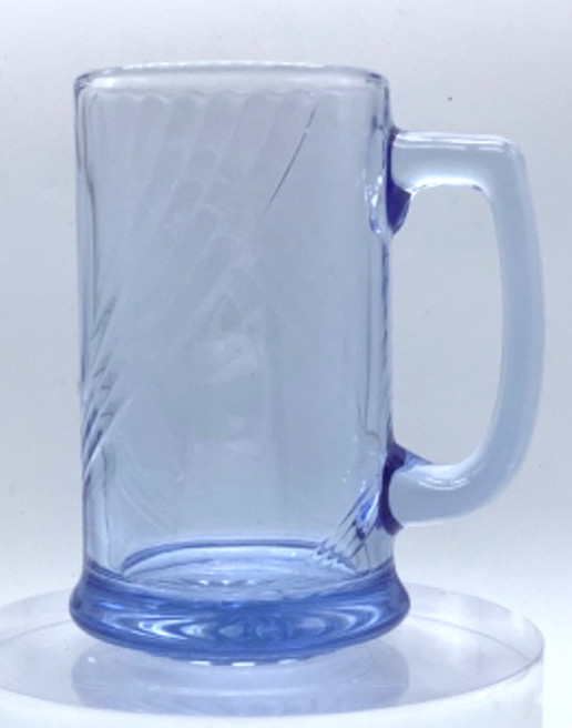 Light Ice Blue Glass Beer Mug, Stein, Swirl, Star Base, 5.5”