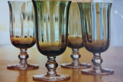 BELK Home Accents Optic Swirl Iced Beverages 4pc Goblets Glasses Amber