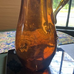 Vintage Retro 17″ Amber Glass Pitcher Mid Century Modern Art Glass