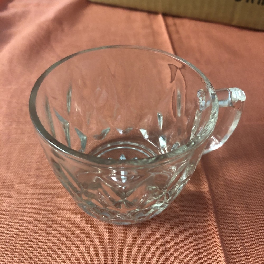 12 Vintage Anchor Hocking Crown Point Glass Punch Bowl Cups W/Original Box/Hooks