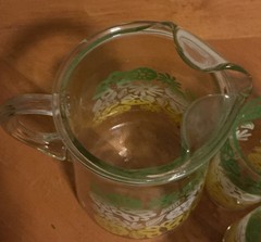 Vtg 1960s M CENTURY Pitcher Set Of 6 Glasses N. Stalcup Ombre Floral Butterfly