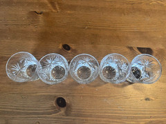 Vintage Hand Cut Crystal Shot Glasses Set of 5 Pinwheel Fan Pattern EUC