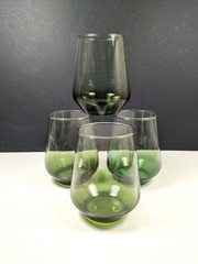 Vintage Green Glass Wine Tumblers Set of 4 – 14 Ounce Glasses 70’s Kitchen 4.5″