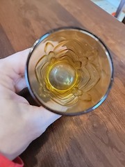 1960s Continental Can Company Amber Juice Glass With Chevron Leaf