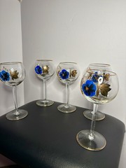 Bohemian Pansy & Butterfly Stemmed Glasses –Hand-Painted Vintage